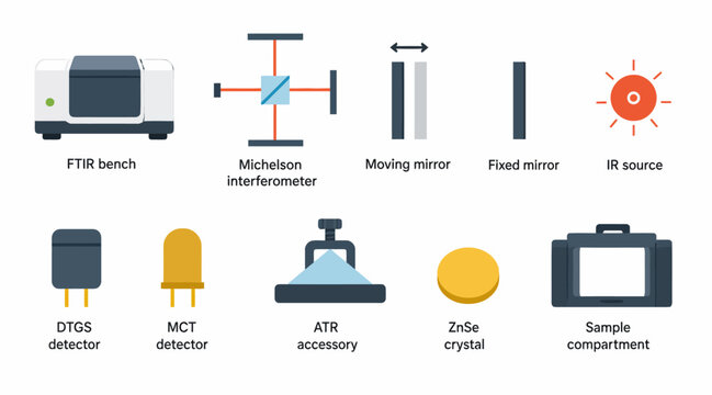 Collection of scientific and industrial equipment icons.