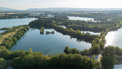 Obraz premium Lagoa da Lontra wetlands aerial view in Sandias, Galicia, Spain