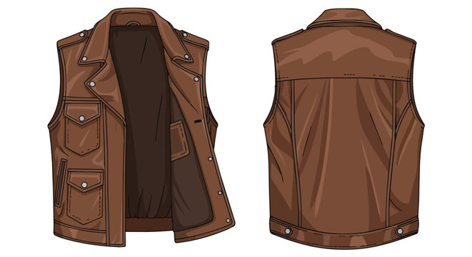 Stylish Vintage Brown Leather Biker Vest Mockup Set with Front and Back View for Casual Men Fashion Clothing