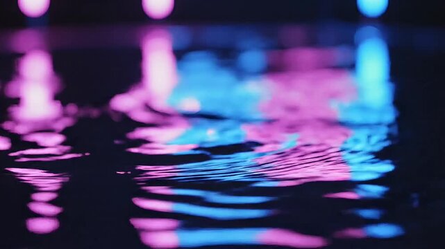 Droplet falls into rippling water with colorful reflections