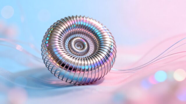 Metallic spiral coil with iridescent light