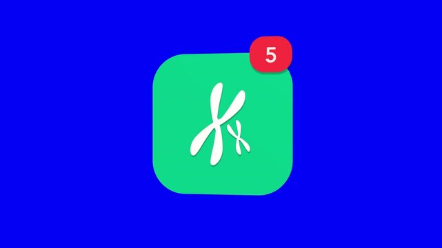 A 3D biology science XY chromosome DNA genetics structure research notification icon popping up and rotating on a blue screen chroma key background with a red number counter animation.