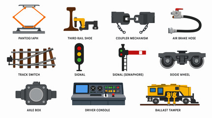 Collection of railway and industrial equipment icons. © Muhammad