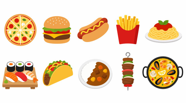 Colorful flat design food icons collection.