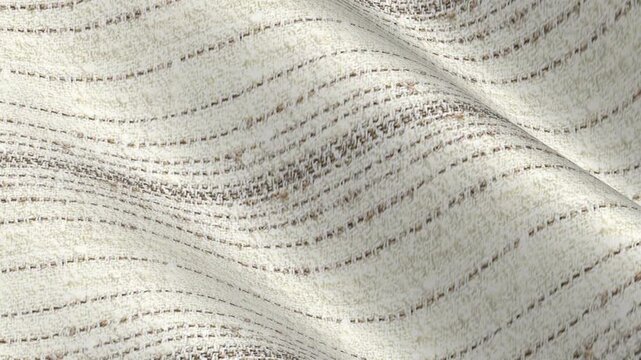 Elite Italian Beige Textured Stripe Linen Wool Silk Fabric moving in elegant neutral waves of unique woven pattern and premium summer material blend