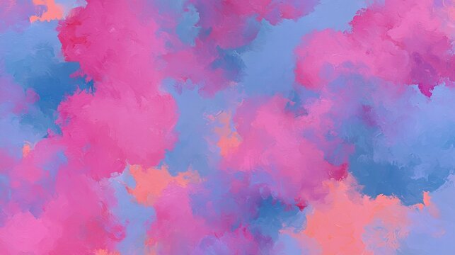 Abstract painterly artwork with flowing cloud shapes in pink blue purple, textured brushstrokes full frame colorful diffusion background for wall decor print design