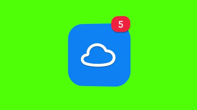 A 3D basic weather cloud storage network database internet hosting element notification icon popping up and rotating on a green screen chroma key background with a red number counter animation.