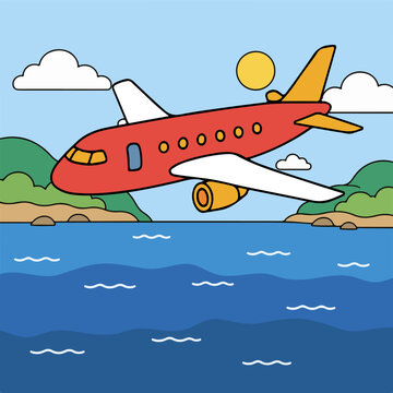 Red Plane Transportation and Vehicles Flat Cartoon