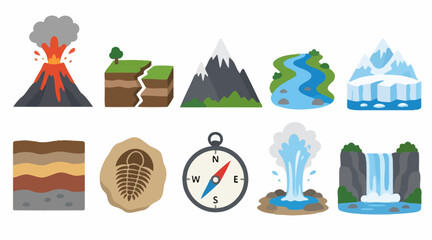 Collection of Geological and Natural Landscape Icons. © Margaretha