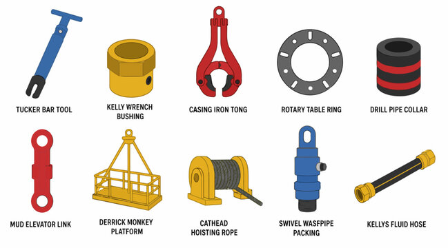 Collection of industrial lifting and rigging equipment.