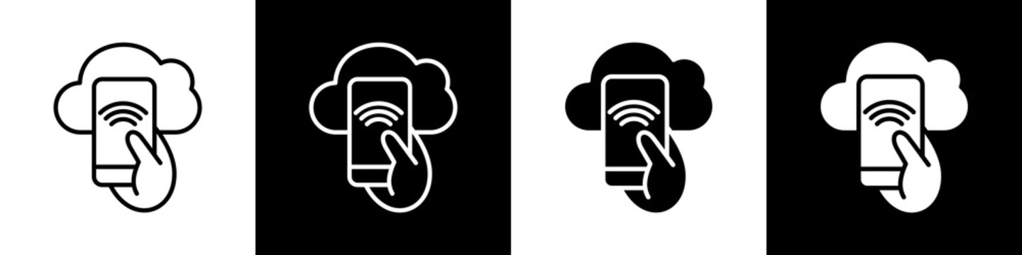Cloud computing black and white icon design concept