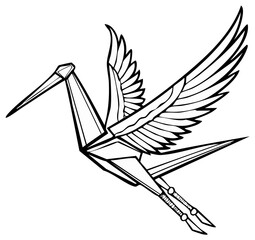 Obraz premium Geometric crane graphic in flight, black and white