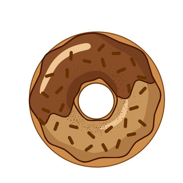 half glazed chocolate donut with sprinkles vector illustration.