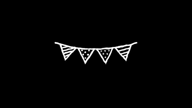 Animated Doodle Party Pennant Bunting Triangle Flags on Transparent Background with Alpha Channel