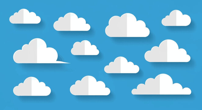Collection of various white cloud shapes.