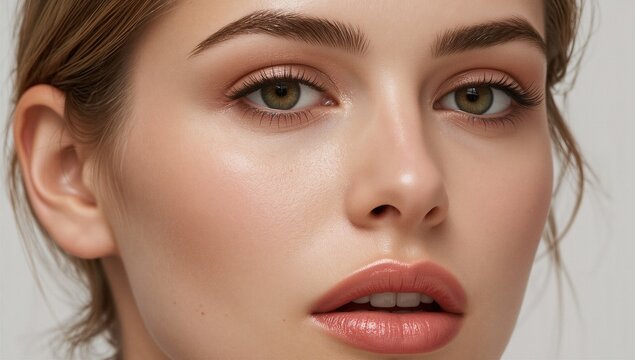 Close up portrait of a young woman with natural skin and soft makeup