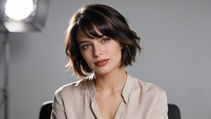 Fototapeta premium Stylish woman with contemporary haircut, professional studio portrait