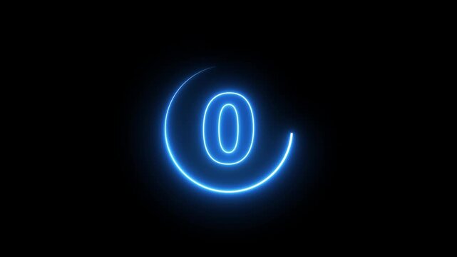 Neon bright glowing countdown timer from 5 to 0 seconds. Neon glowing countdown timer 5 second animation .Neon Countdown on black background. Neon bright glowing countdown timer 4k on transparent.