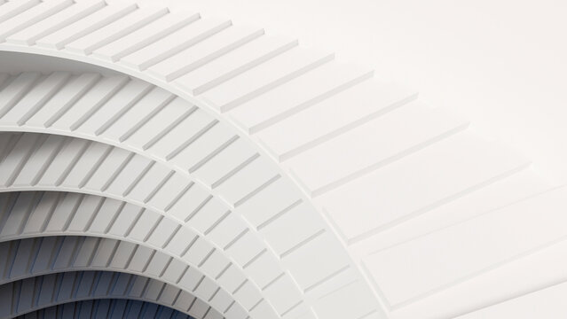 White 3D geometric curved pattern with segmented rows. Ideal for minimalist tech backdrops, business slide templates, and industrial design