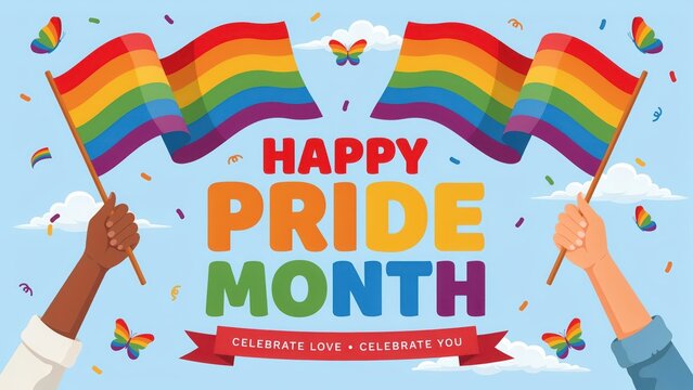 Happy Pride Month Message with Rainbow Flags and Butterflies ehujpimlv5akkiaxljcjkq