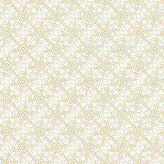 Fototapeta premium Elegant seamless pattern with intricate gold lace geometric floral mandala motifs on white background, luxury ornamental tile repeat design