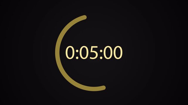 10 second countdown timer sequence with yellow number text glowing from 10 to 0 with simple thin yellow circle line. Circle countdown timer 10 sec on black background 4K UHD