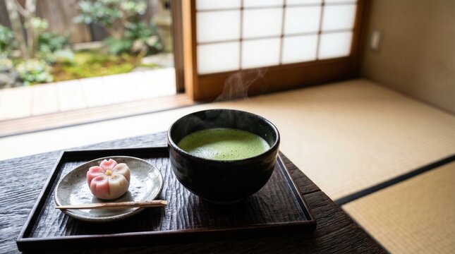 和室で味わう抹茶と上品な和菓子