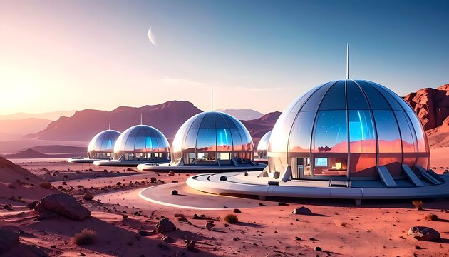 Futuristic desert domes at sunset (1)