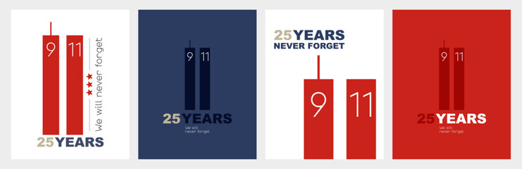 Patriot Day card set. 25th anniversary. 9/11 We will never forget. © Stafeeva