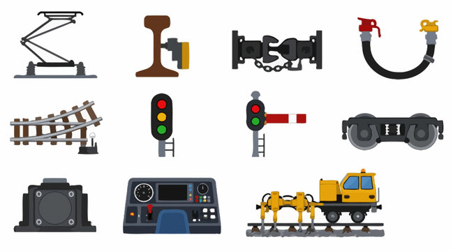 Collection of railway and industrial machinery icons.