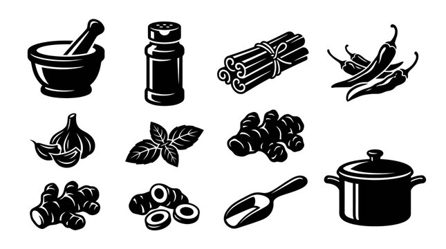 Kitchenware and Culinary Spices Silhouette Vector Collection