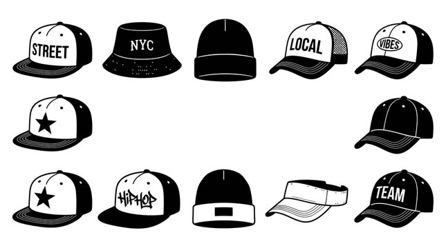 Modern Urban Headwear and Sports Caps Vector Silhouette