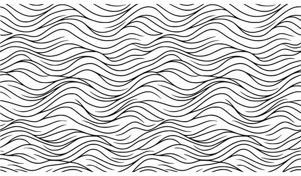 Seamless Ocean Wave Pattern Border with Black and White Minimalist Line Art Ribbons for Nautical Fabric Prints, Wallpapers, and Decorative Textile Designs