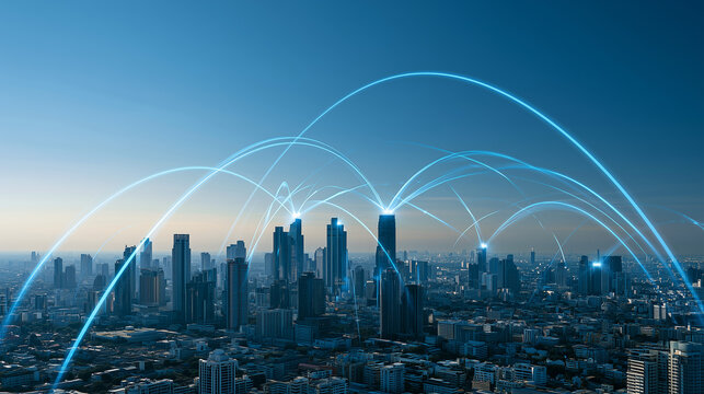 Global network connection and big data infrastructure in a high tech urban city