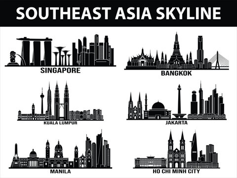 Southeast Asian city skylines set
