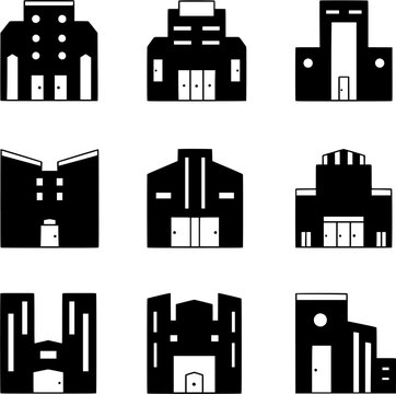 Smart city building outline icon set. Collection for real estate, construction, urban development and property management. Vector illustration.