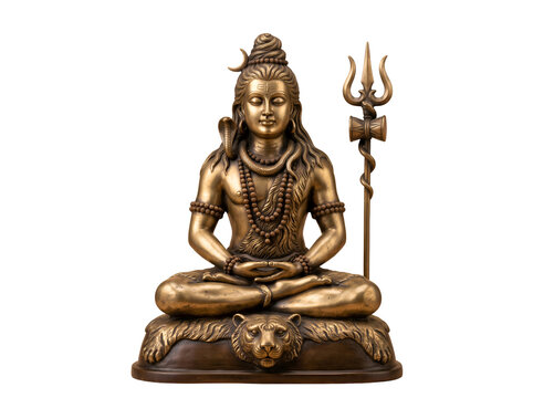 Meditating Adi Yogi Lord Shiva Pure Bronze Statue on Beige Background