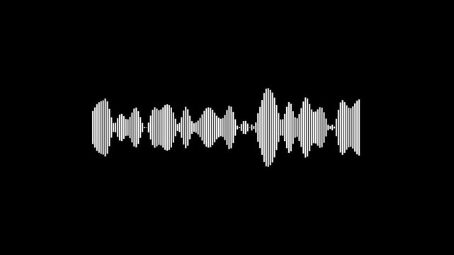 Animated white audio signal stream waveform overlay with clean sound visualization for video editing, broadcast graphics, music projects, podcasts and creative media. alpha channel