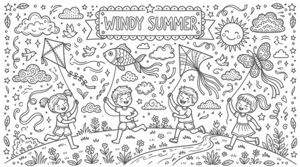 Fototapeta premium Playful Summer Scene with Children on the Beach Engaged in Outdoor Games and Fun.