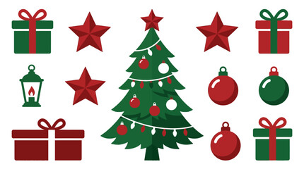 Naklejka premium Festive Christmas tree and holiday icons on a white background