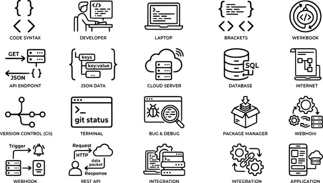 Programming Coding and API icon set. Editable line icons. Vector illustration.
