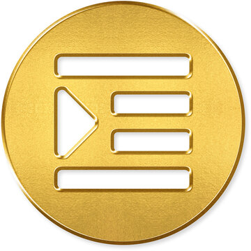 Text indent format icon with gold metallic 3D coin badge for text indent, paragraph tab, margin spacing, indent format, text alignment on transparent background