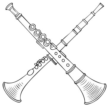 Crossed Clarinet and Zurna Illustration: Musical Instrument Line Art