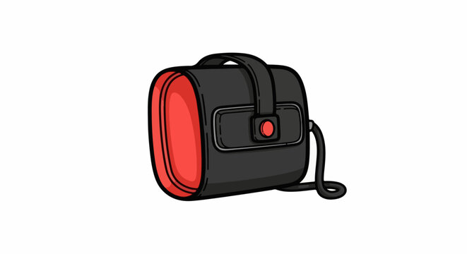 A cartoon-style illustration of a black and red camera