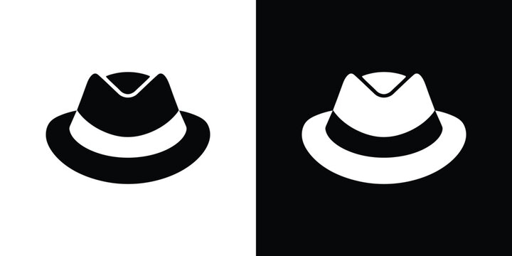 Black and white fedora hat on contrasting backgrounds silhouette