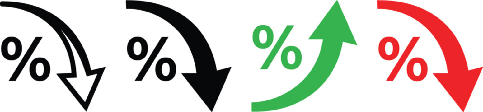 Percentage Arrow Icon Set with Increase Decrease Growth Decline Discount and Financial Trend Vector Illustration Collection