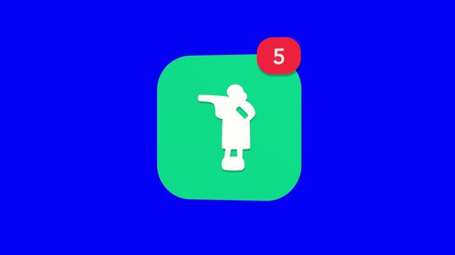A 3D historical statue monument of Christopher Columbus pointing ahead explorer notification icon popping up and rotating on a blue screen chroma key background with a red number counter animation.