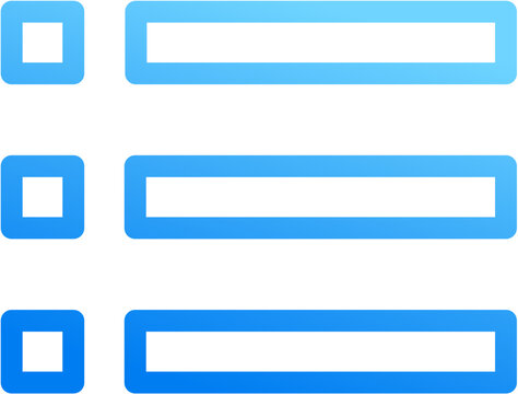 List ul icon with blue gradient stroke outline for list bullet unordered ul items notes menu organize structure indent point catalog text on transparent background