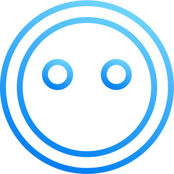 Meh blank neutral icon with blue gradient stroke outline for meh blank neutral face emoji expressionless empty passive mood bored on transparent background