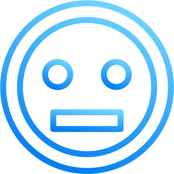 Meh neutral emoji face icon with blue gradient stroke outline for meh neutral emoji face expression indifferent average mood okay flat on transparent background